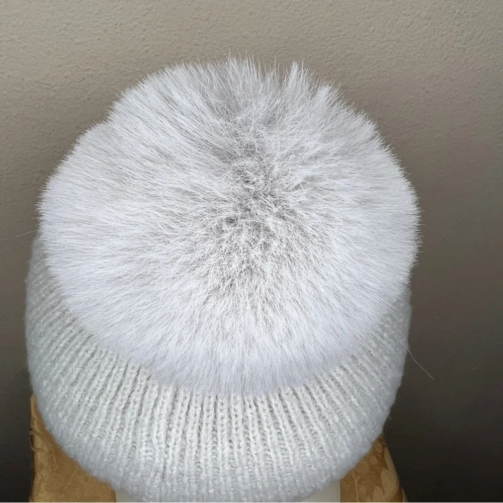 Lauren Conrad Pom Pom Beanie Winter Hat Soft Knit Grey Pastel Cozy